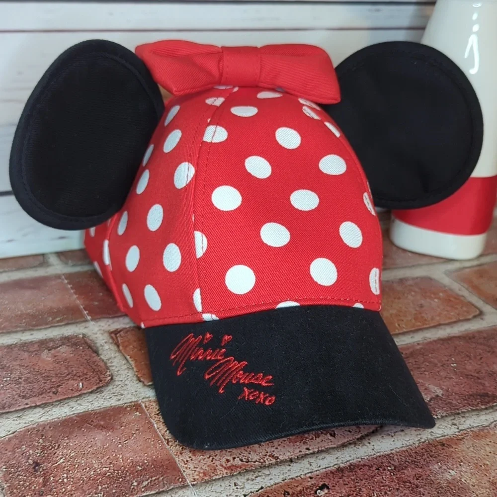 Walt‎ Disney World Minnie Mouse Ears and Bow Red Polka Dot Snapback Girls Cap
